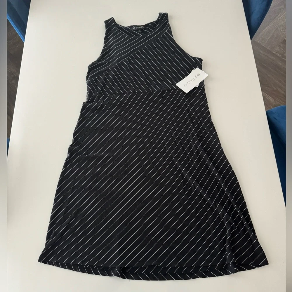NWT ATHLETA Santorini High Neck Mix Stripe Dress - Picture 1 of 4